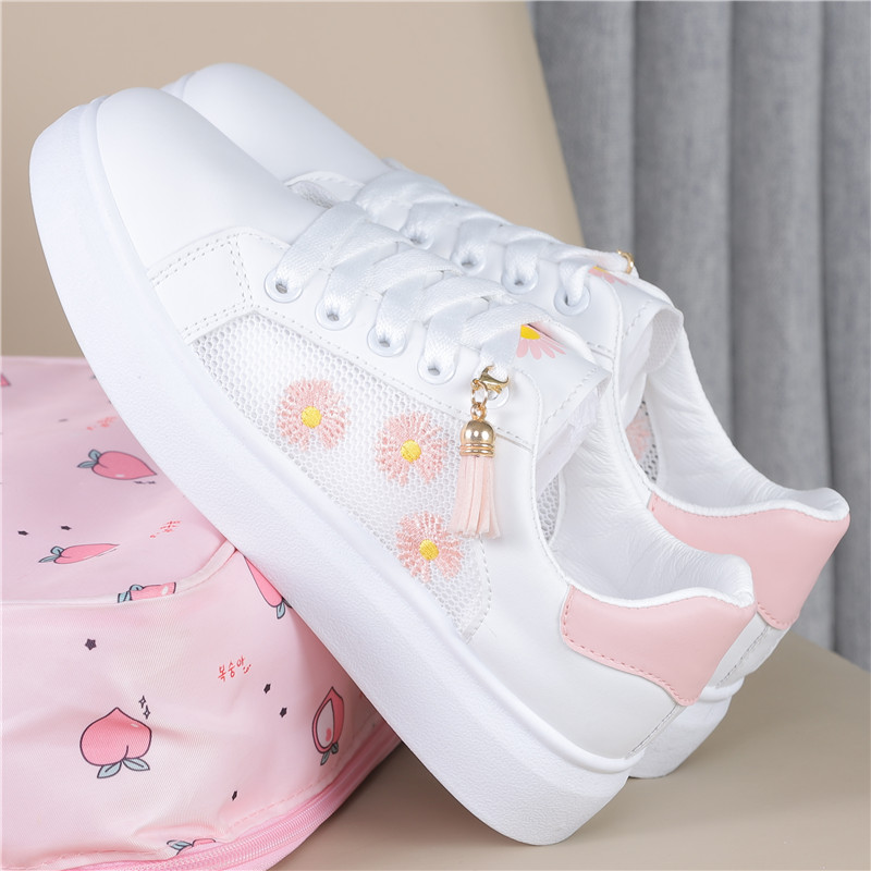 White Powder ADaisy children's shoes 2021 summer new pattern girl Net shoes ventilation Mesh surface Hollow out Little white shoes student motion skate shoes
