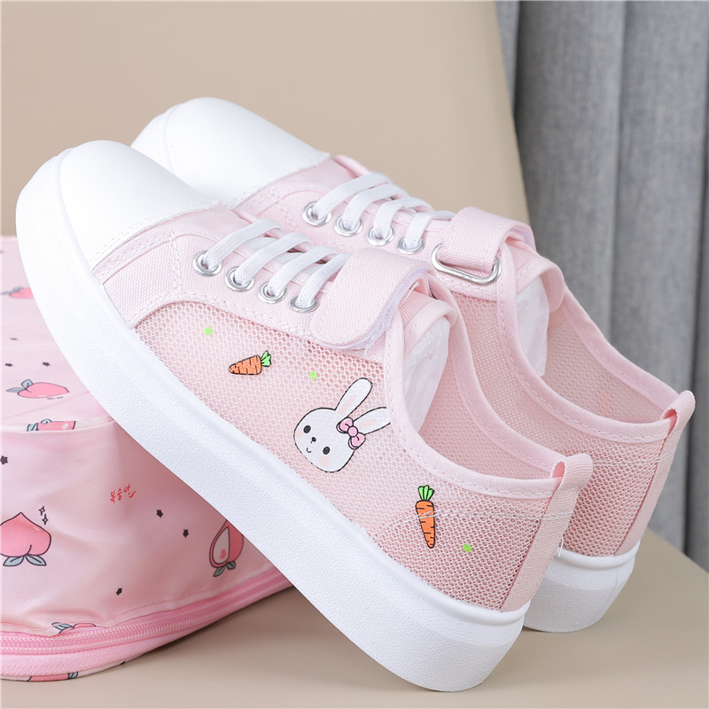 Pink MGirls' shoes 2021 Spring and summer new pattern children canvas shoe girl Versatile skate shoes ventilation leisure time student Net shoes