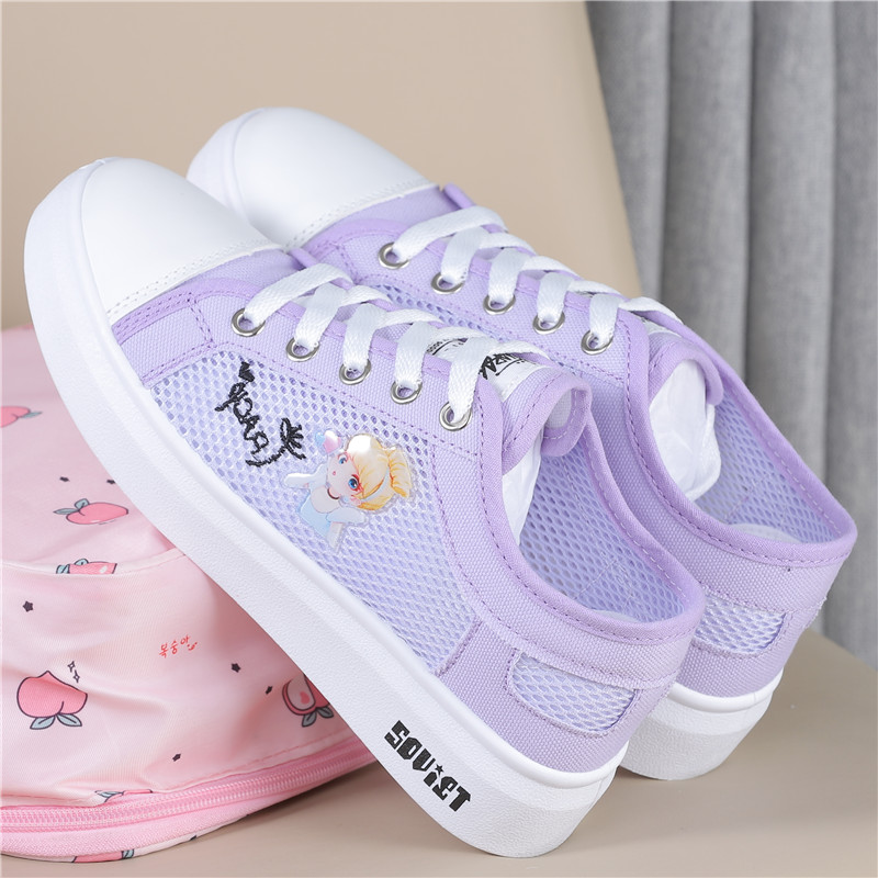Purple QGirls' shoes 2021 Spring and summer new pattern children canvas shoe girl Versatile skate shoes ventilation leisure time student Net shoes