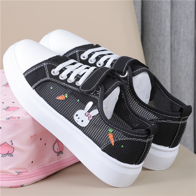 Black MGirls' shoes 2021 Spring and summer new pattern children canvas shoe girl Versatile skate shoes ventilation leisure time student Net shoes
