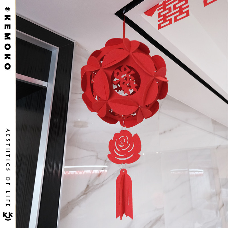 kemoko wedding pendant non-woven pendant happy word small red hydrangea palace lantern wedding room decoration supplies
