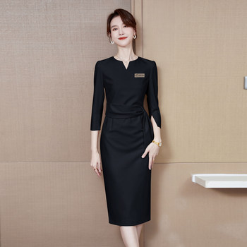 Work clothes dress elegant design 2025 summer new temperament lady mid-length skirt waist-hugging to make black
