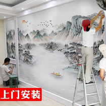 New Chinese TV background wall paper modern simple landscape ink painting wallpaper 8d custom wall cloth film and television wall cloth