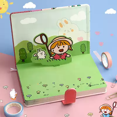 Korean Forest department hand account book Simple ins wind hand account book Cute girl heart sticker thickened grid checkered little fairy portable notebook Exquisite creative color page student diary illustration