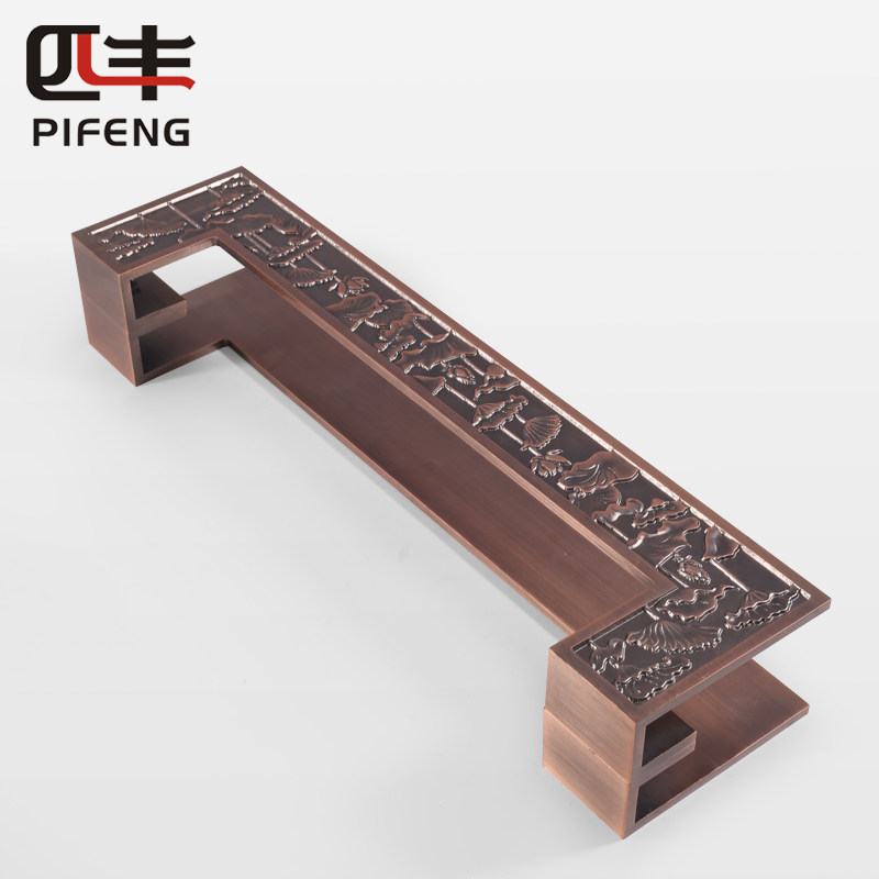 Hotel wood doorknob Chinese style large door handle glass door pair with black minimalist armrest double door handle push-pull