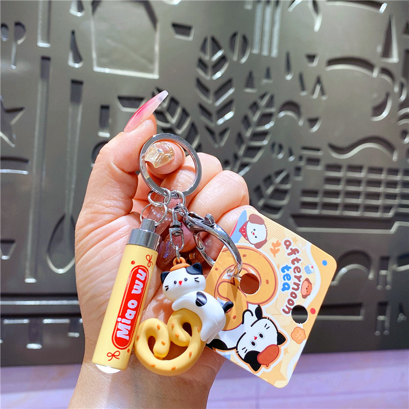 Creative, Fun, Cute and Cute Afternoon Tea Kitten Mini Flashlight Keychain Pendant Student Toy Bag Pendant