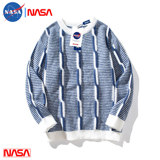 Outlet NASA official co-branded fashion brand autumn and winter men's casual round neck sweater versatile simple knitted sweater