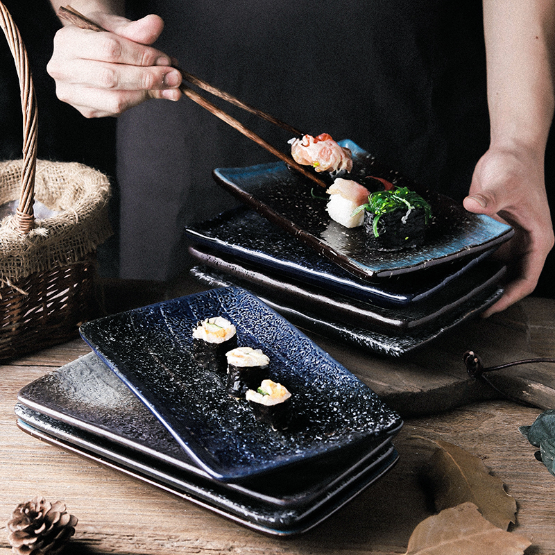 Day Style Sushi Pan Rectangular Pan Cuisine Ceramic Flat Pan Cake Dessert Shallow Dish Sashimi Cold Dish Swing Pan Household Flat Pan-Taobao