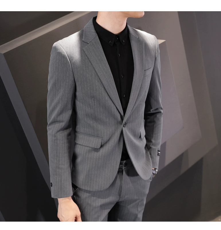 Mùa thu 2018 mới phù hợp với bộ đồ sọc nam phù hợp với áo blazer nam phiên bản Hàn Quốc của quần tây tự kinh doanh quần tây