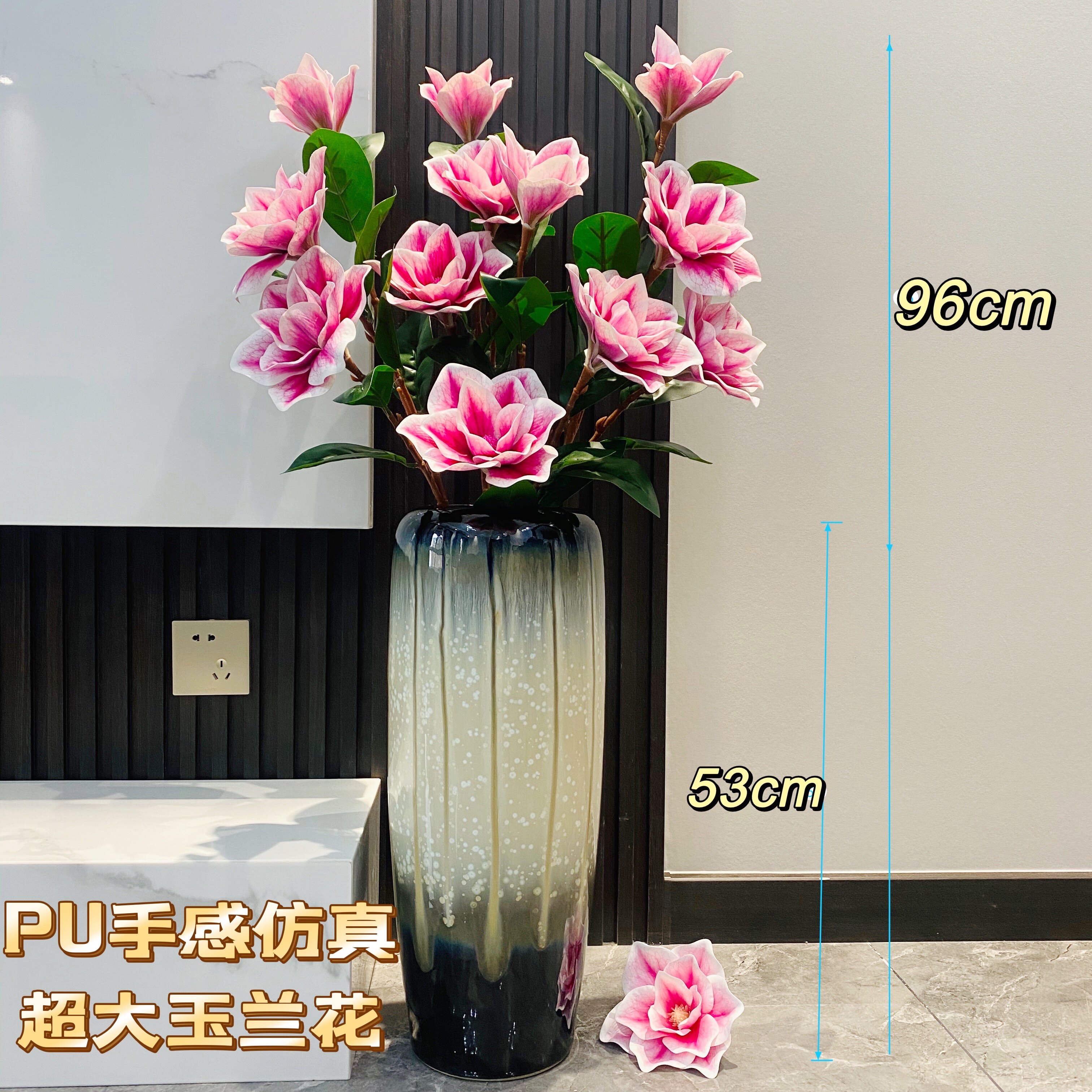 Light luxury Chinese style high-end magnolia simulation flower living room floor-to-ceiling fake flower TV cabinet home decoration flower art ornaments