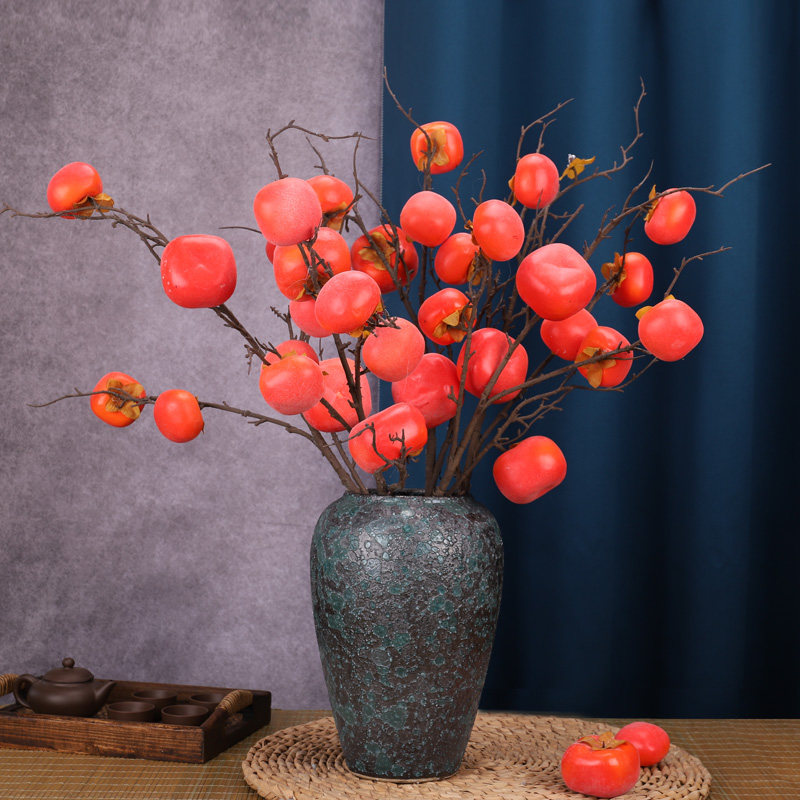 Simulation persimmon fruit fake flower branch decoration living room decorative flower persimmon persimmon wishful flower arrangement housewarming bouquet flower art