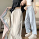 Real shot of 2025 summer thin splicing elastic waist breathable color versatile feet pants casual pants cropped pants women