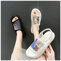 Net red thick-soled velcro face sandals womens summer casual mesh breathable shoes muffin bottom beach shoes shake sound the same paragraph