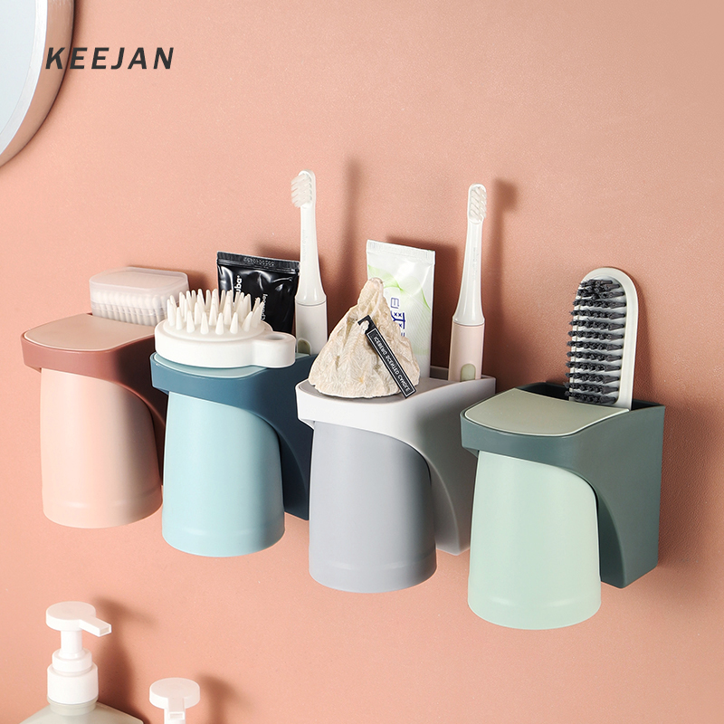 Toothbrush shelve magnetic suction gargling cup toothbrushing cup electric wall-mounted free-to-punch hanging rack mesh red hanging wall type multifunction