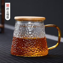 Office glass teacup with lid Glass Large capacity tea cup Tea water separation filter Wooden lid water cup