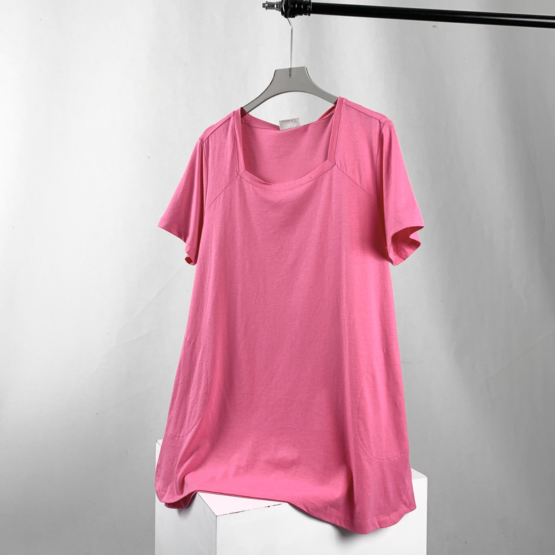 8116【Modal 40%】American Designer Brand Women's Solid Color Square Neck Short-Sleeve T-Shirt with Pockets 8116【Modal 40%】American Designer Brand Women's Solid Color Square Neck Short-Sleeve T-Shirt with Pockets