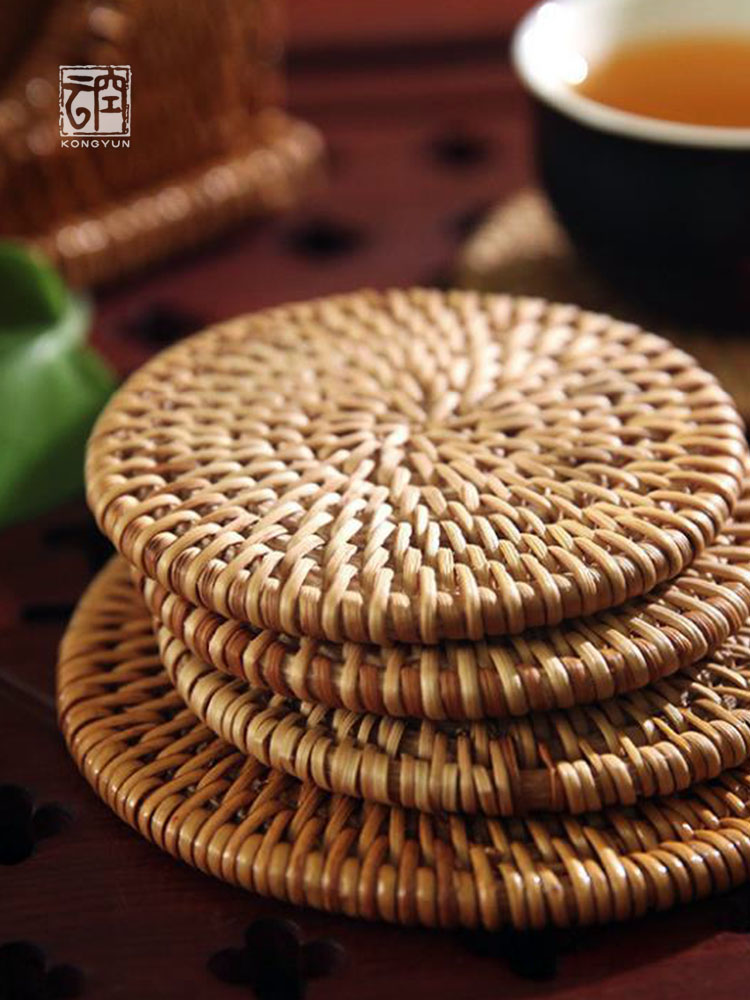 Hand-woven rattan coaster Insulated autumn rattan pad Kung Fu tea coaster pot mat Kung Fu tea set tea ceremony accessories