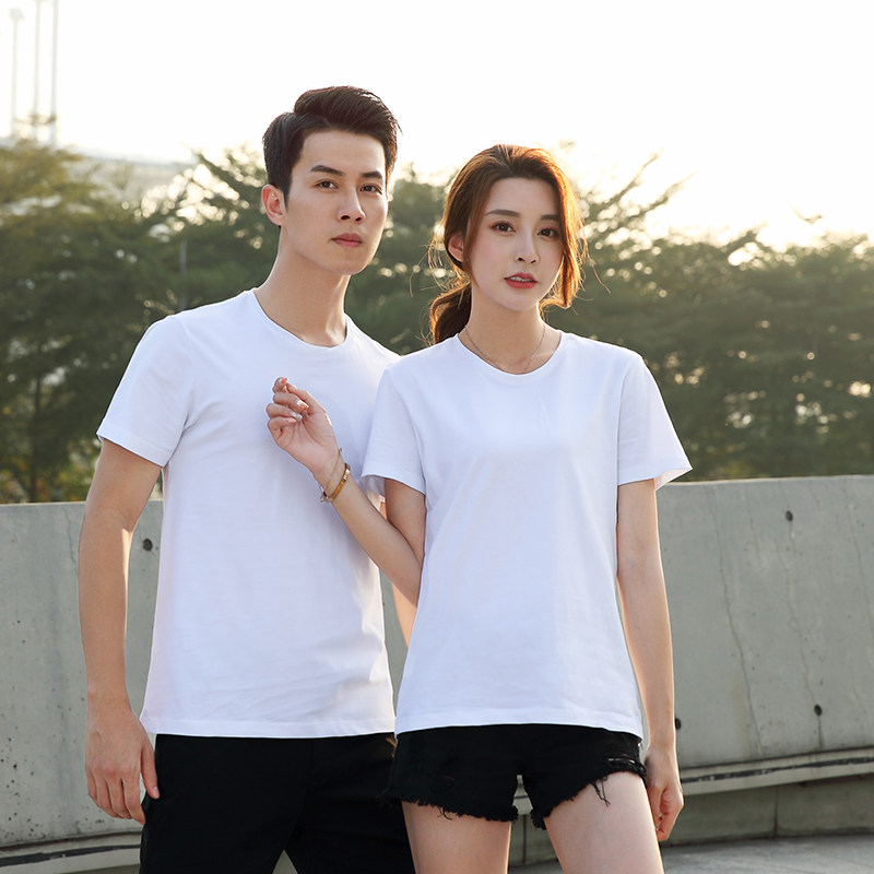 Pure Color Attendant Workwear Short Sleeve T-shirt Customised Logo Round Collar Cotton Catering Advertising Supermarket Summer Men And Women T-Shirts
