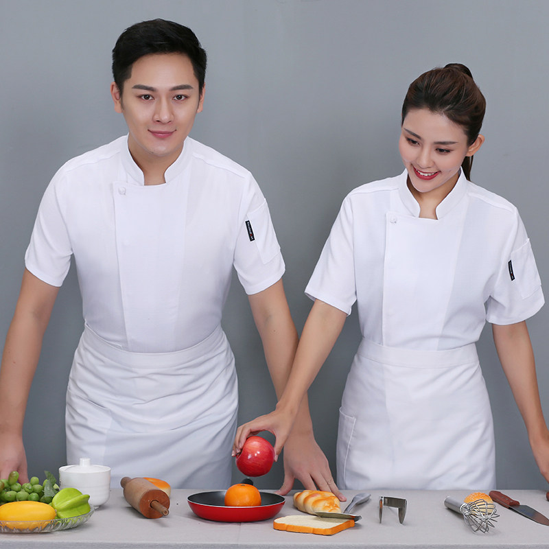 Pure white chefs serving short sleeves Breathable Thin egg pastry baking pastry spot division Summer men and women Large size custom