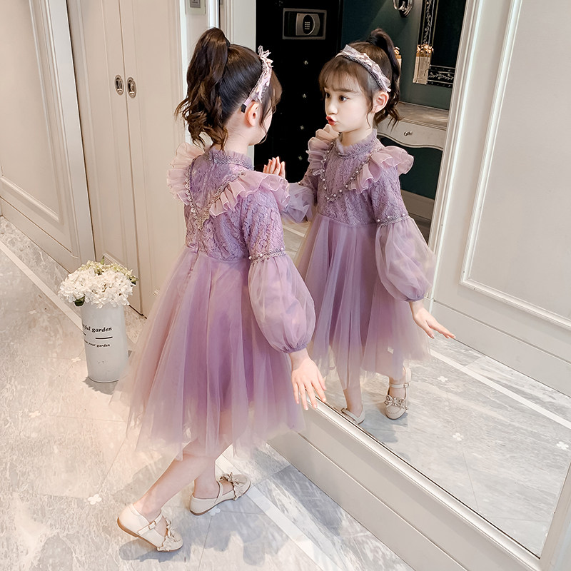 Girl's foreign dress 2022 spring new children yarn dress CUHK Fairy Sweet Merise Bubble Cuff Princess Dress