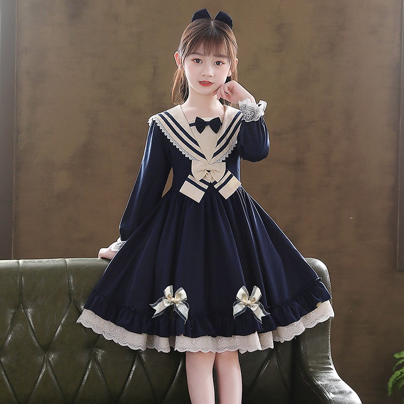 Girl Foreign Pie Roleita Ocean Dress 2022 Spring New Children's Skirt CUHK Boy Academy Wind Princess Dress