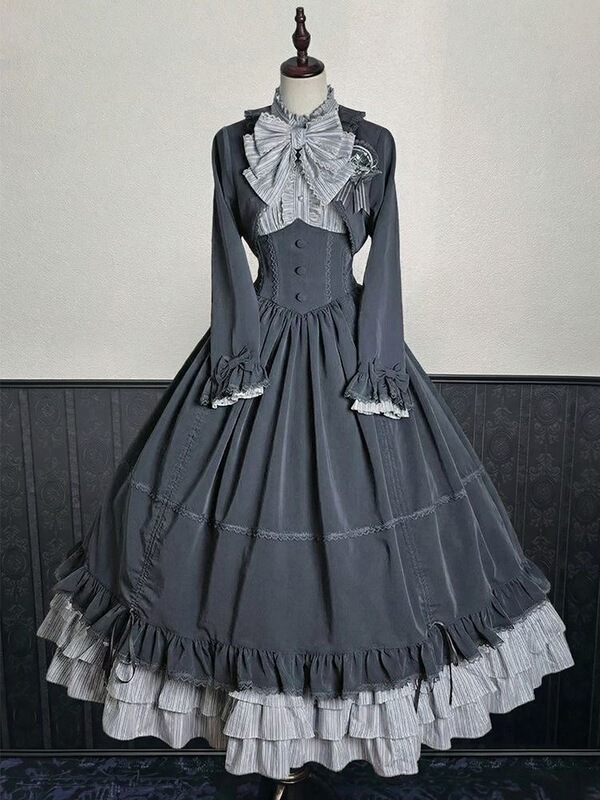 [Moonset in Paris] Retro Palace-Style Waist-Cinching Lolita Skirt + Elegant Shirt + Jacket Three-Piece Set for Women