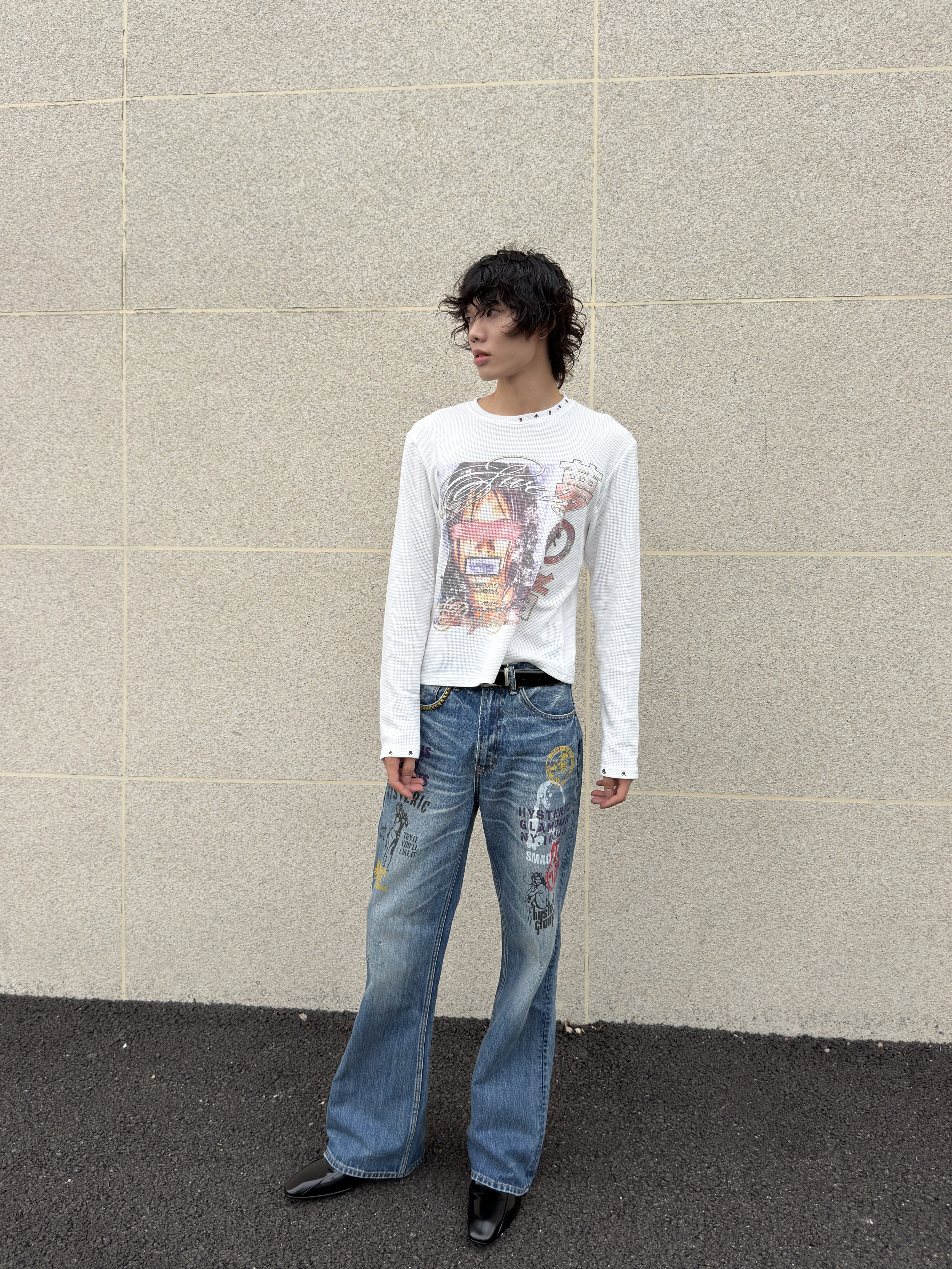 VOWPROGRESS Studded 280g Waffle Long-Sleeve Tee