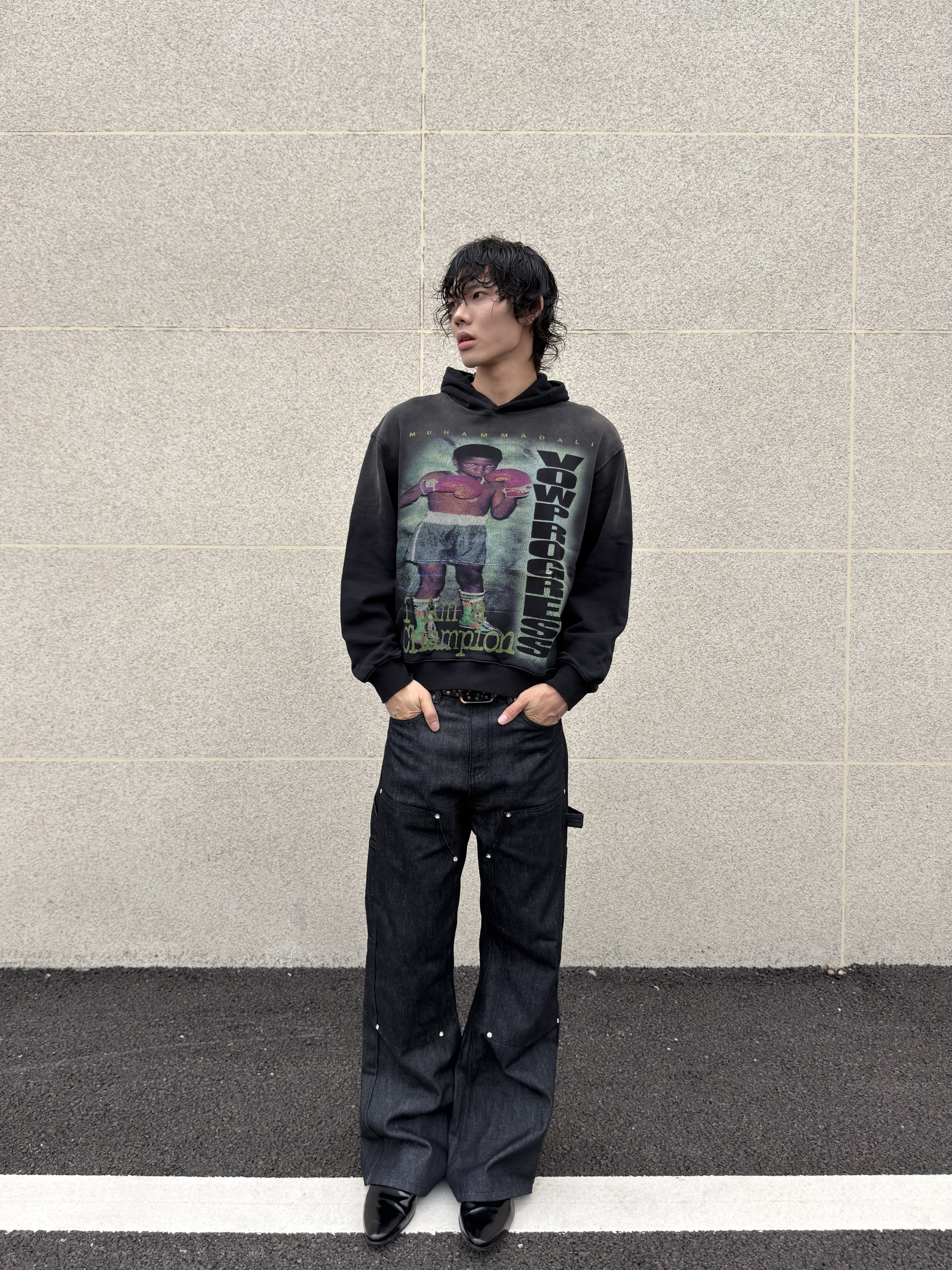 VOWPROGRESS Sun-Faded Black 400g Slim-Fit Hoodie