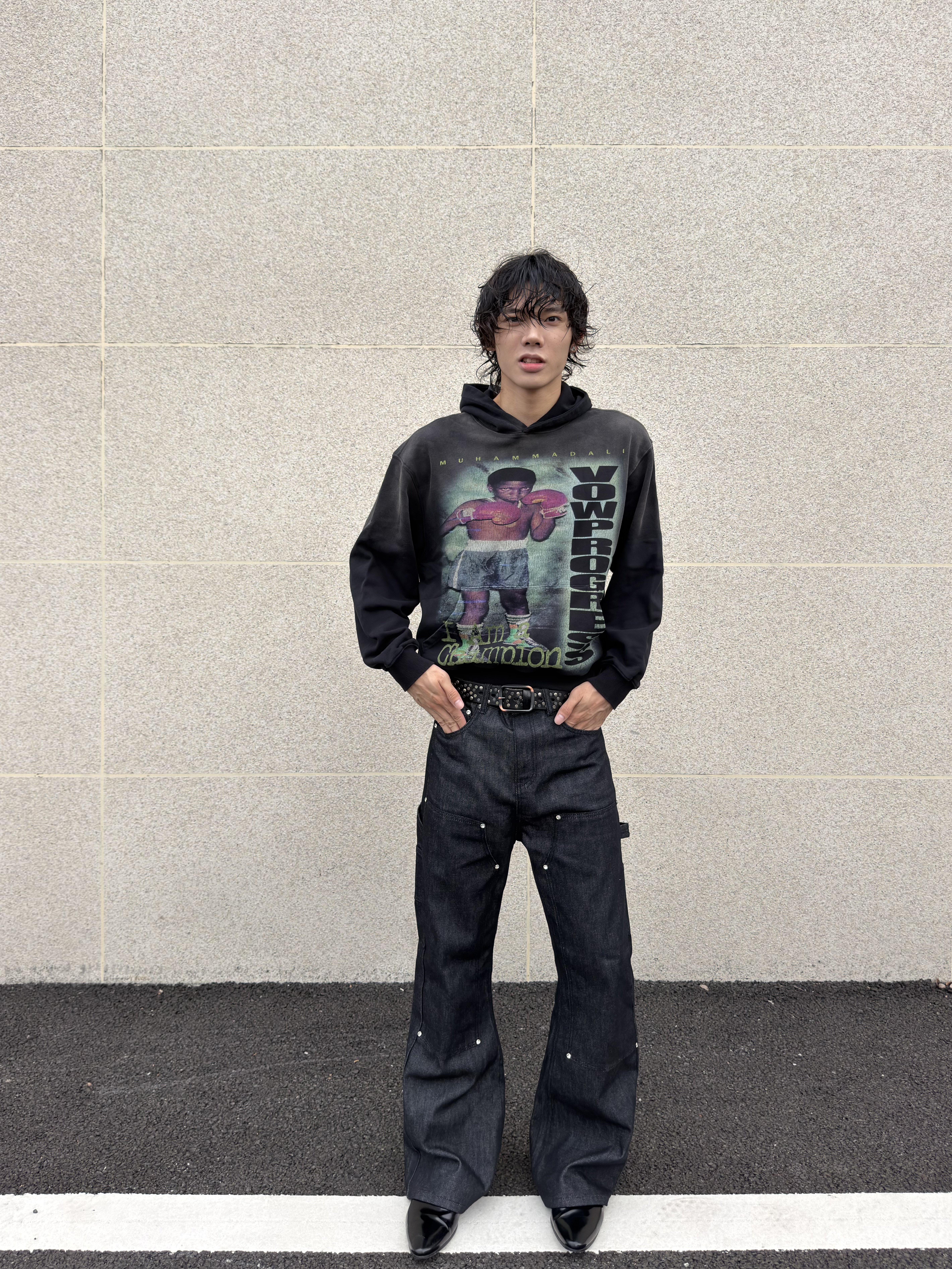 VOWPROGRESS Sun-Faded Black 400g Slim-Fit Hoodie