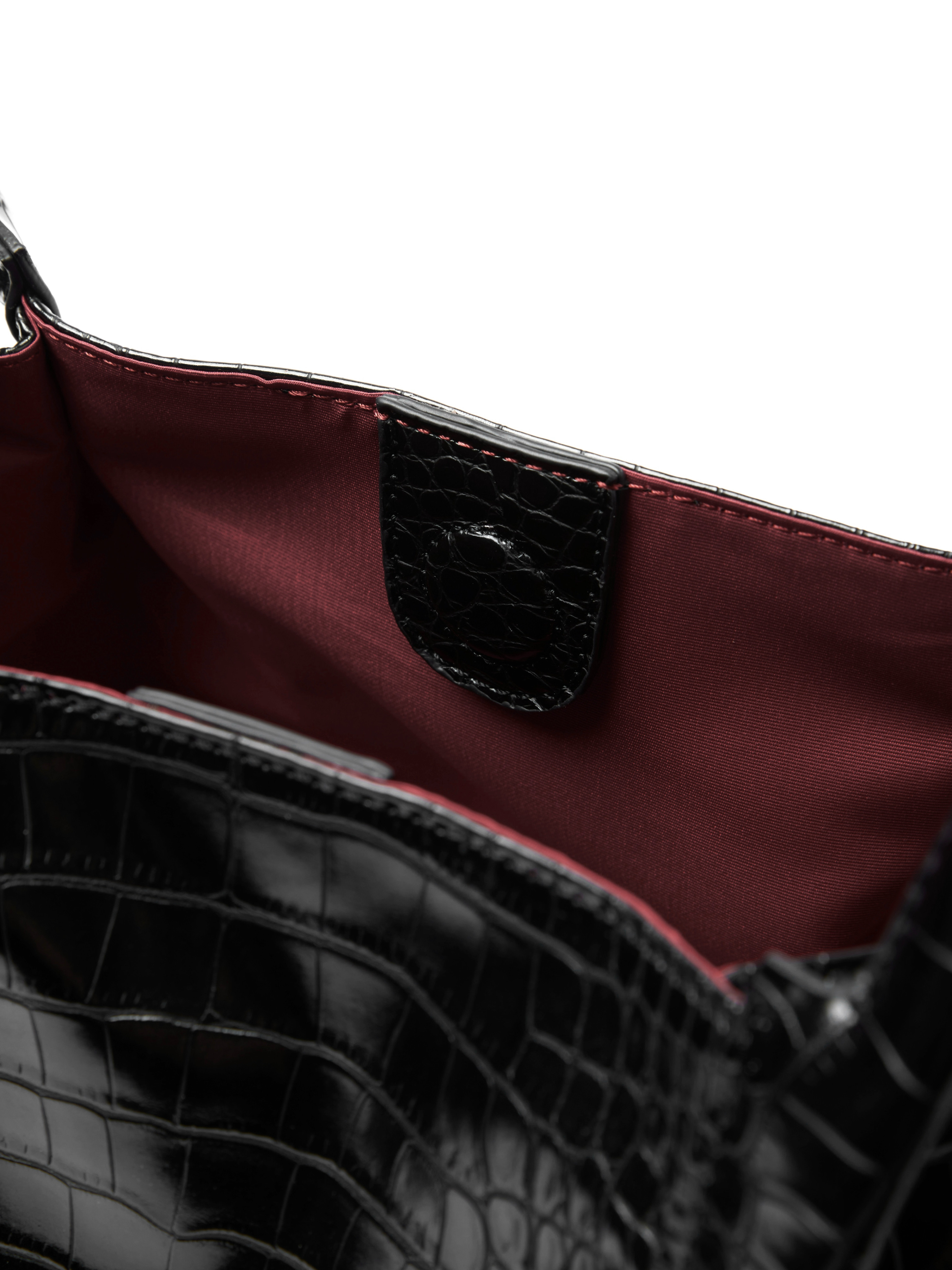 VOWPROGRESS Croc-Embossed Ruched Faux Leather Tote Bag