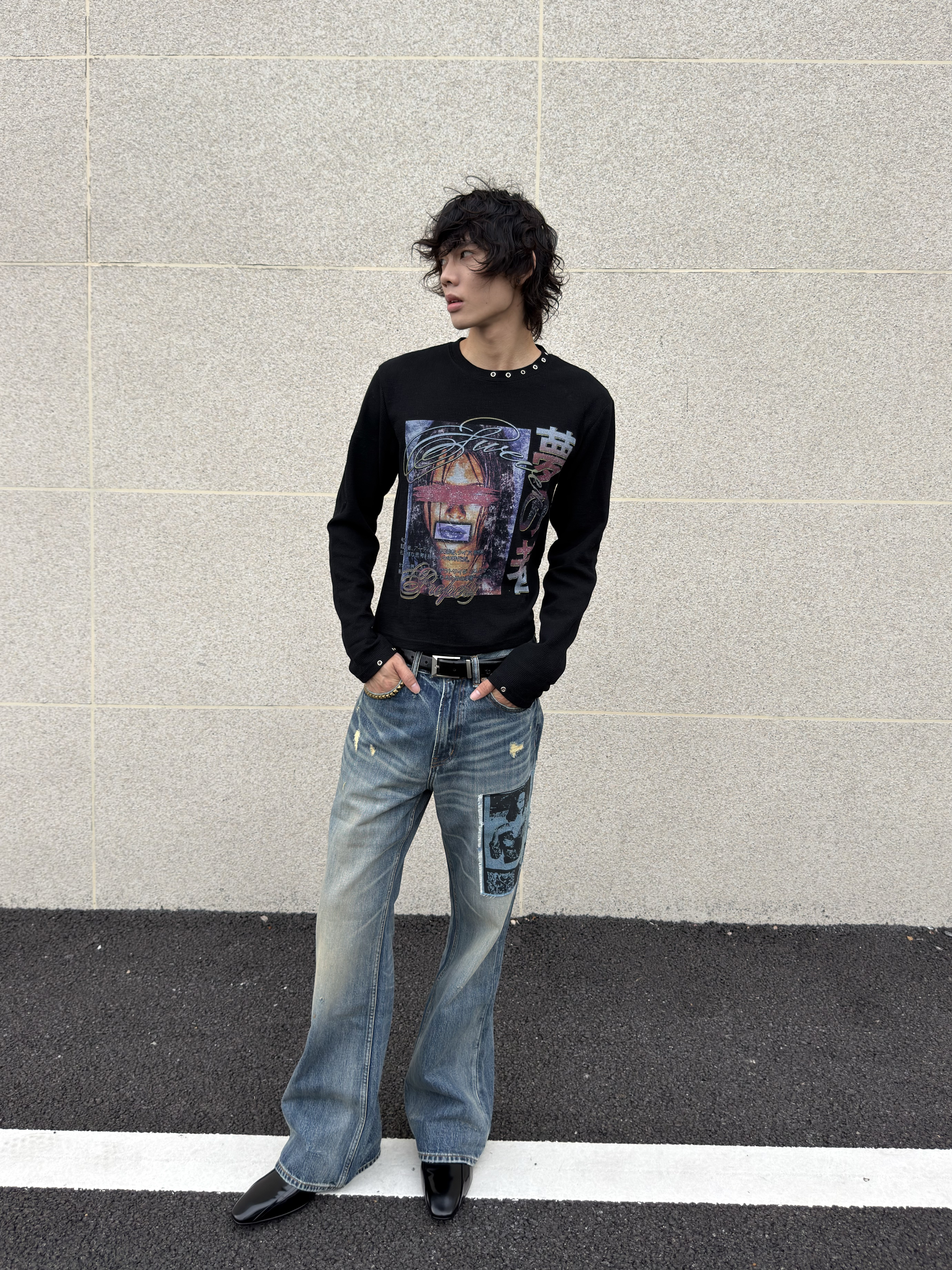 VOWPROGRESS Studded 280g Waffle Long-Sleeve Tee