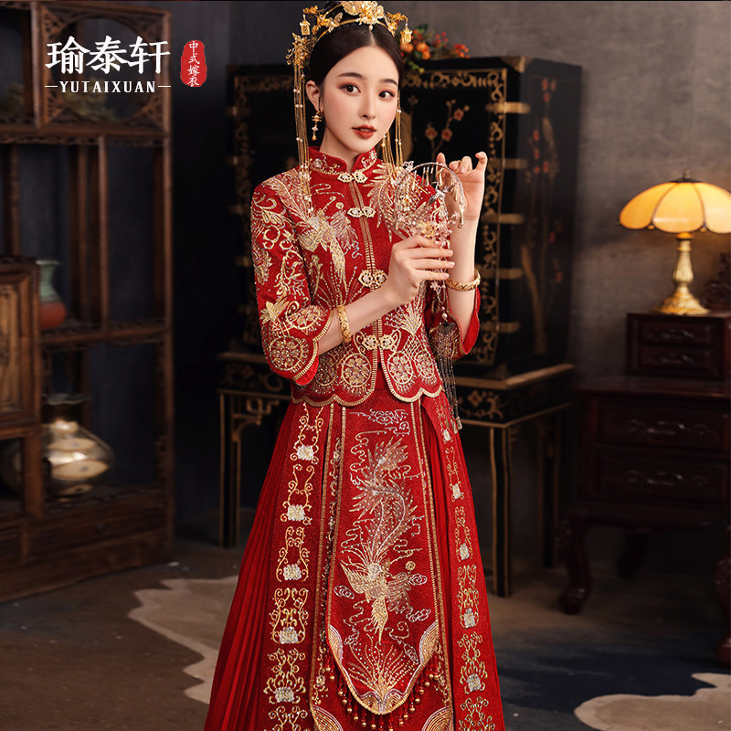 Show and dress 2022 new wedding bride summer toast with great size wedding dress Chinese wedding clothes little girl dragon and phoenix