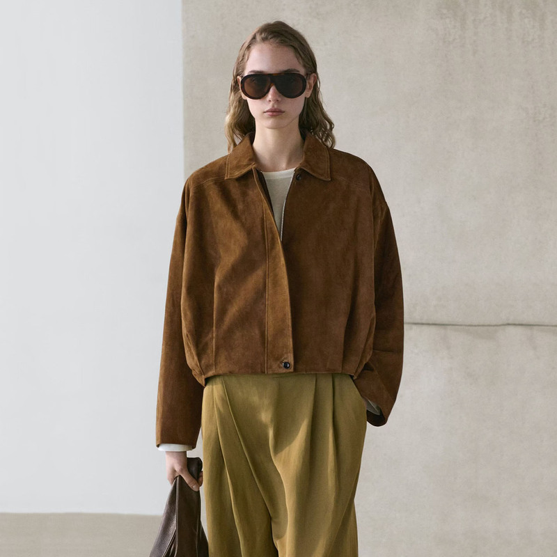 M Women's Clothing Spring/Summer New Casual Fashion Brown Vintage Style Suede Bomber Long Sleeve Jacket Short Coat