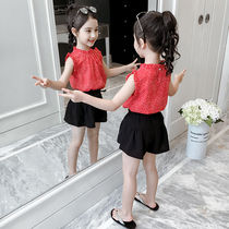 GIRL FOREIGN AIR SUIT SUMMER DRESS 2023 NEW CHILDRENS CLOTHING 3 NETS RED 4 LITTLE GIRL 5 CHILDREN 6 TWO SETS 7 SUMMER 8 YEARS OLD