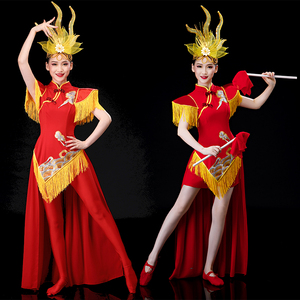 Chinese folk dance dragon Drum performing costume for women modern drum costume Chinese dance costume Qipao Dance Costume