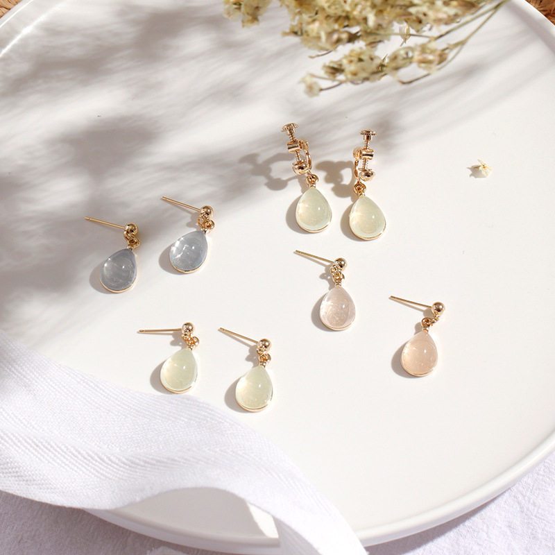 Retro ear - loop female suitable for short - haired oil painting fog blue Tinajoli orange raindrop ear clip four colors