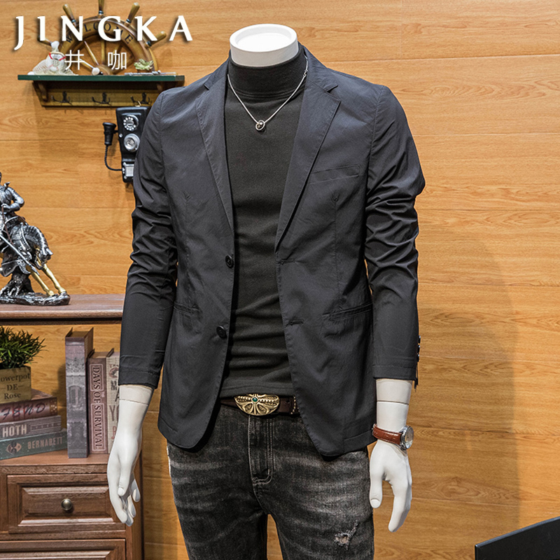Spring and Autumn Suit Jacket for Men, Korean Style Slim Fit, Solid Color Single Suit Top, Trendy Autumn Casual Small Suit Jacket