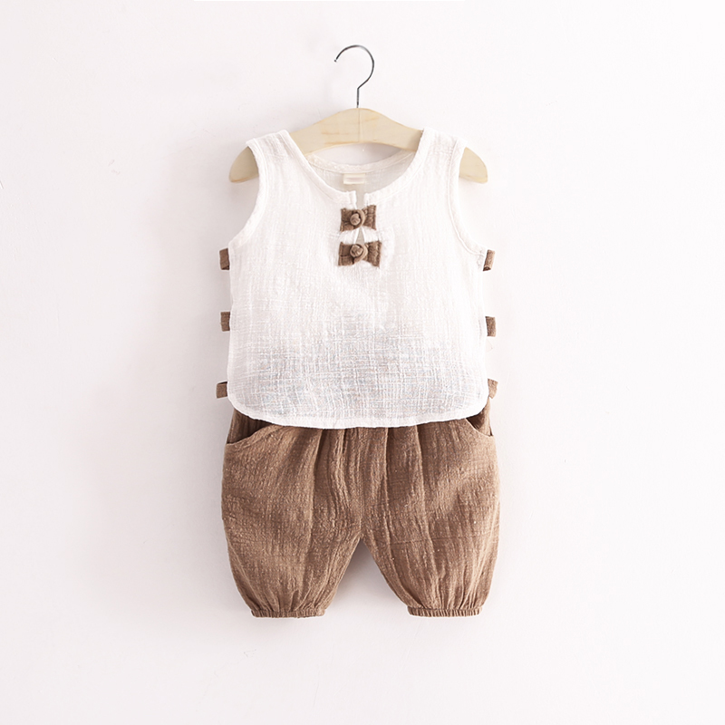Boys' cotton and linen vest set Baby Girl Summer Wear Two-piece Set Of Infants and Toddlers New Summer Children's Wear