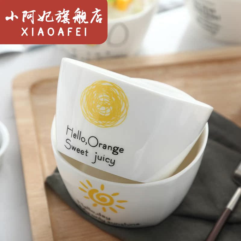 Creative cartoon ceramic tableware square bowl of Japanese eat rice bowls bowl can microwave household small bowl of soup bowl