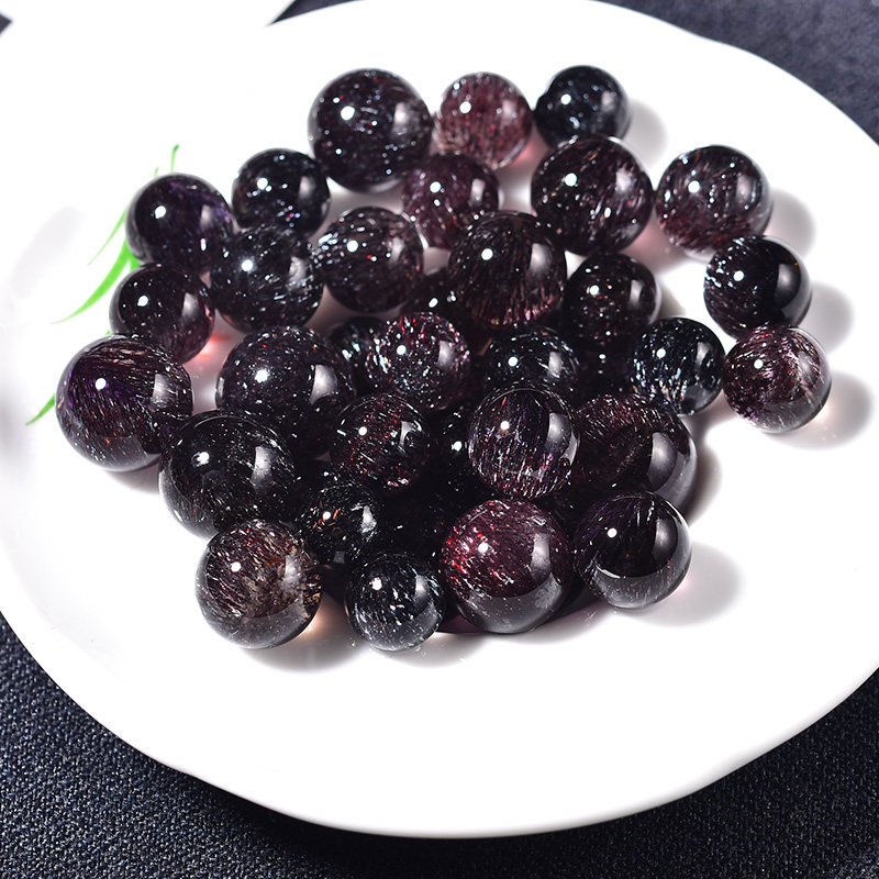 Natural black currant black super seven single beads three-wheel backbone crystal men's and women's multi-treasure hand with beads DIY jewelry loose beads