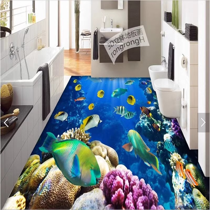 3D Floor Tiles Underwater World Stereo Bathroom Restroom Theme Space Background Wall Tile Floor