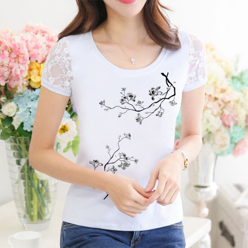 Short sleeve T-shirt woman straight shoulder blouse blouse white T-shirt female original Cebu Woman in the middle aged women's summer clothes middle-aged women's summer