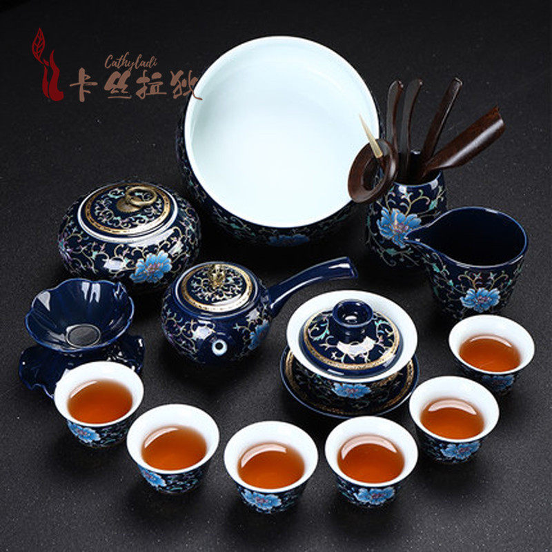 CATHYLADI Qinghua Porcelain Kung Fu Tea Furniture Set Group BLUE CERAMIC HOME OFFICE TEAPOT TEA CUP COVER GIFT