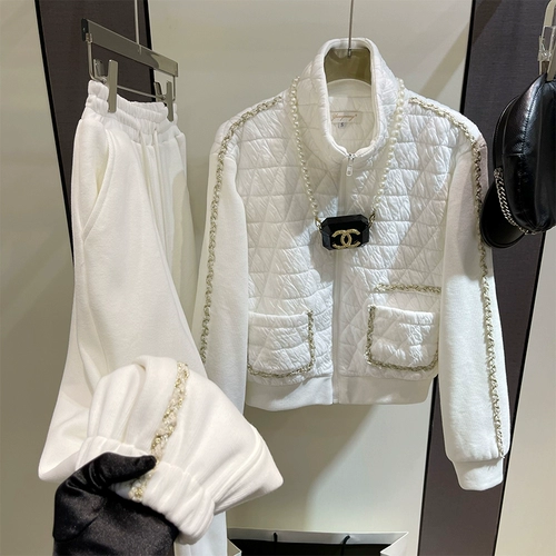 Белый пуховик, комплект, куртка, коллекция 2021, увеличенная толщина, в стиле Шанель