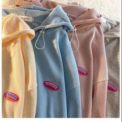 华夫格外套女秋设计感开衫连帽拉链情侣上衣