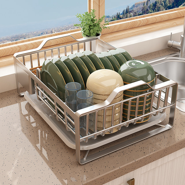 304 stainless steel dish storage rack kitchen storage rack table top tableware drain basket single-layer storage cabinet