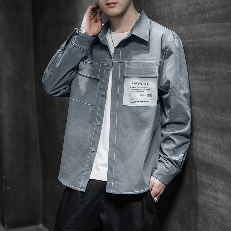 Support red ̾star̾er̾gram shirt men's long-sleeved spring and autumn loose tooling shirt men's spring Korean version