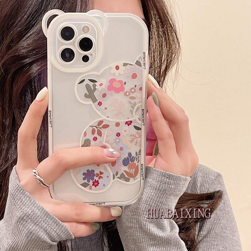 Cute Cartoon Transparent Broken Flowers Little Bear Apply iphone13promax Apple 12 11 phone protection shell new 13pro silicone xsxsmax idea
