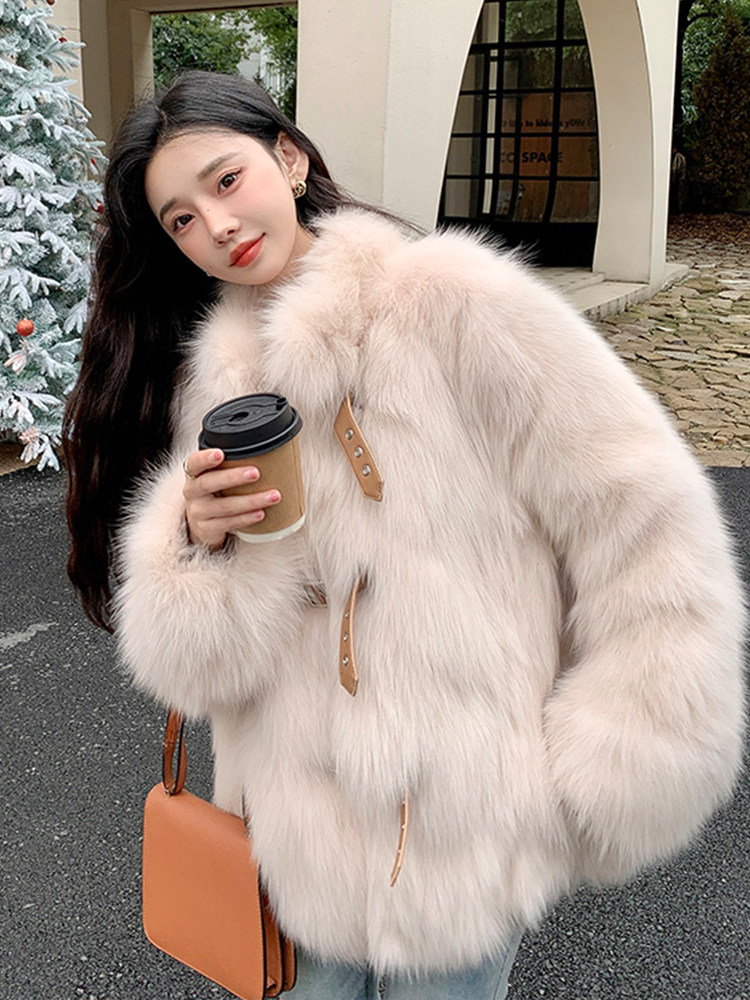 Fox Fur Buckle Fur Coat Womens Winter Plush Jacket Korean Style