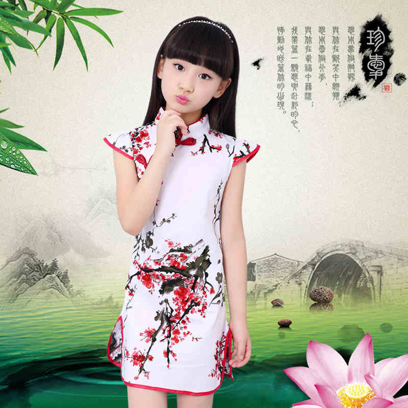 trẻ em bông mới sườn xám mùa xuân và mùa hè cô gái ăn mặc gió Trung Quốc Tang váy trẻ em cô gái trẻ lớn công chúa váy